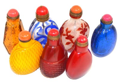 Lot 121 - Two Chinese overlay glass snuff bottles and five others (7)