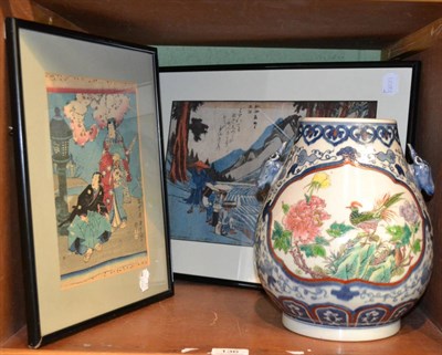 Lot 136 - A modern Chinese porcelain vase and two Japanese woodblock prints