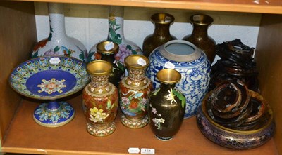 Lot 151 - Quantity of cloisonne vases, cloisonne bowls, cloisonne tazza, Chinese ginger jar and various...