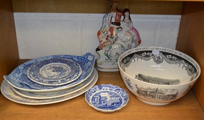 Lot 154 - Wedgwood Philadelphia bowl, a Staffordshire flat back group, Spode blue and white plates, etc