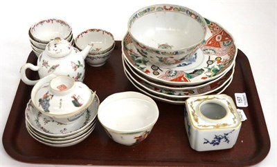 Lot 157 - Four Chinese famille verte decorated lobed dishes and a similar bowl, tea bowls, etc