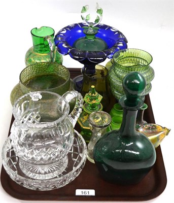 Lot 161 - Tray of assorted decorative coloured glassware including two Loetz style bowls, Mary Gregory...