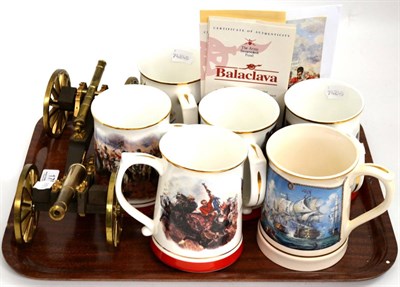 Lot 179 - Six Danbury Mint military subject tankards, another Naval example and two modelled miniature...