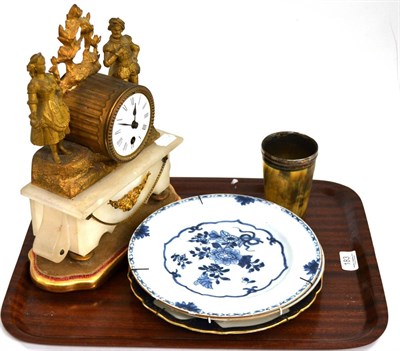 Lot 183 - A 19th century Empire style clock, two 18th century Chinese export plates, a horn beaker and a...