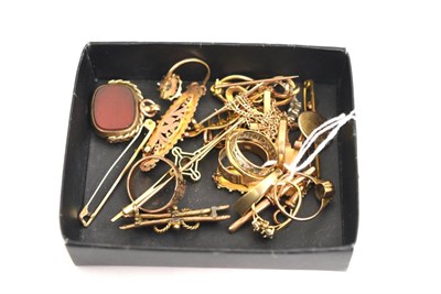 Lot 220 - A group of 9ct gold rings, brooches, Edwardian and later with various settings including opal,...