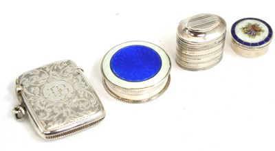 Lot 221 - Two enamel boxes, one Birmingham 1910, French box and a vesta case, the vesta marked for...