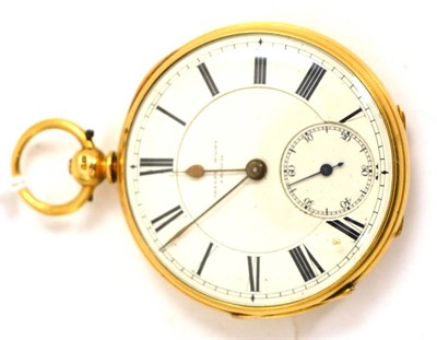 Lot 223 - An 18ct gold open faced pocket watch signed Joseph Moore, Kendal, with subsidiary dial