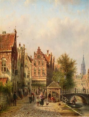 Lot 45 - Johannes Franciscus Spohler (1853-1894) Dutch  Canal side street scene with figures Signed,...