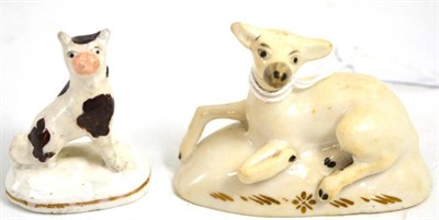 Lot 235 - 19th century miniature figure of a lamb and seated dog (2)