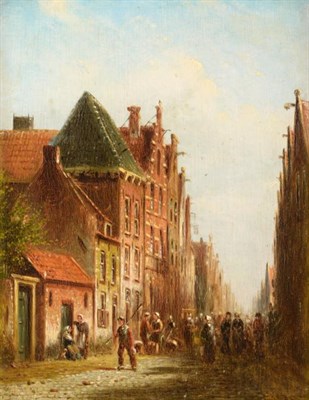Lot 46 - Johannes Franciscus Spohler (1853-1894) Dutch  Street scene with figures  Signed, oil on panel,...