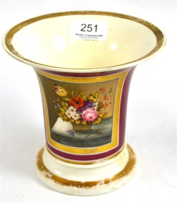 Lot 251 - Rockingham flared vase painted with still life of a basket of flowers, possibly by Cresswell