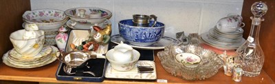 Lot 275 - A group of ceramics and glass including decanters, Victorian glass dishes, Limoges, teawares, etc