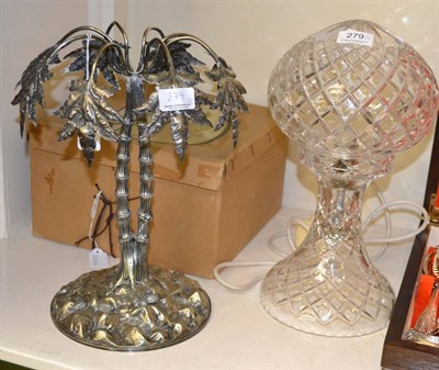 Lot 279 - Cut glass mushroom table lamp and a plated centrepiece (lacking bowl) (2)