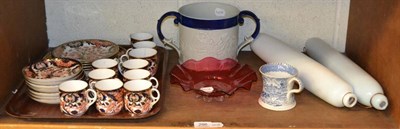 Lot 286 - A quantity of decorative ceramics and glass including a Derby tea set, salt glaze loving mug, glass