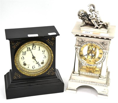 Lot 291 - A modern silvered figural timepiece and another clock