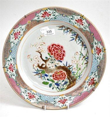 Lot 335 - 18th century Chinese famille rose charger with floral decoration, 35cm diameter