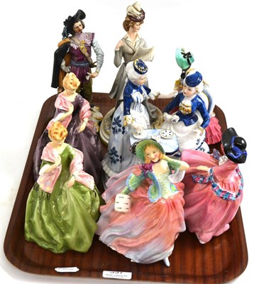 Lot 337 - Royal Worcester figure ";First Dance"; and another, three Royal Doulton figures and Capodimonte...