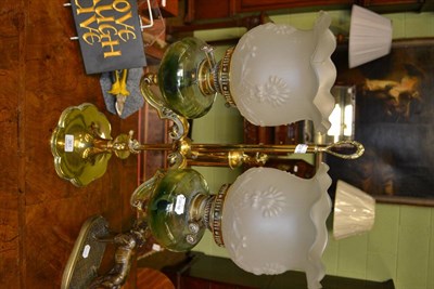 Lot 361 - Victorian brass double oil lamp