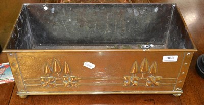 Lot 363 - Arts & Crafts brass rectangular planter, unmarked, 48.5cm wide, 23cm deep, 19.5cm high