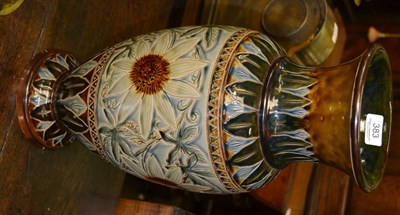 Lot 383 - Doulton Lambeth stoneware vase, by Francis E Lee, decorated with carved sunflowers, impressed...