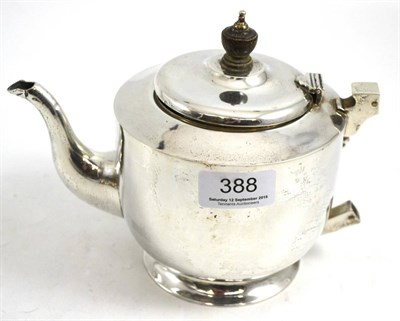 Lot 388 - Silver teapot (lacking handle)