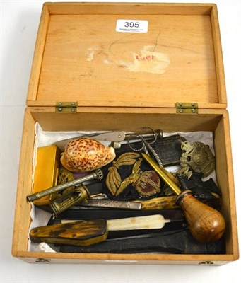 Lot 395 - Box of collector's items including fleam, militaria, etc