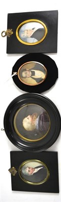 Lot 396 - Gilt framed oval portrait miniature of a bespectacled gent on a black velvet mount, circular framed