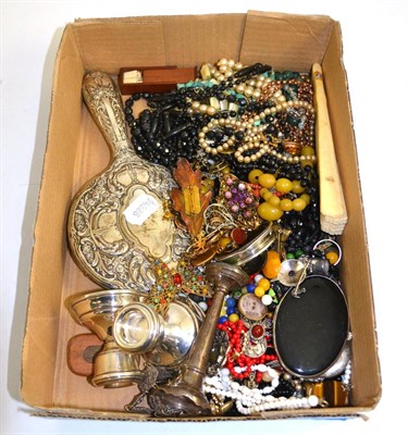 Lot 398 - A quantity of costume jewellery including silver, glass and other beads, a pair of silver dwarf...