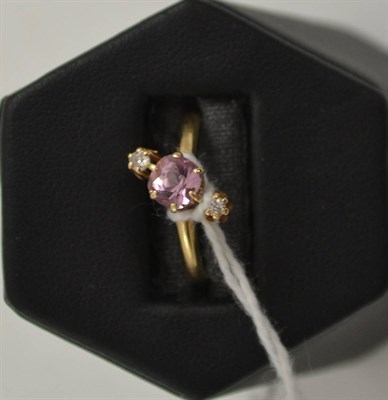 Lot 410 - 14kt diamond and pink stone, in fitted box