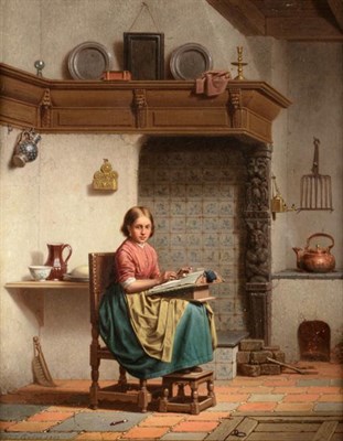 Lot 68 - Charles Joseph Grips (1825-1920) Belgian  Lace maker in an interior Signed and dated 1862, with...