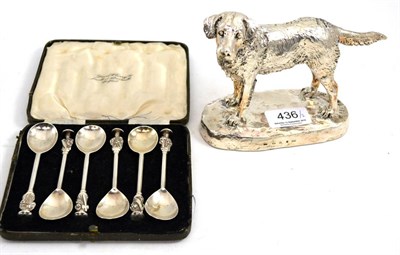 Lot 436 - Silver model of a retriever (weighted) together with a set of six Apostle spoons