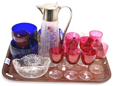 Lot 447 - Group of 19th century and later glass including drinking glasses, silver plated claret jug, etc