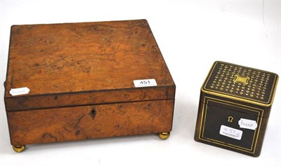 Lot 451 - 19th century mother-of-pearl inlaid rosewood tea caddy together with a Regency walnut box raised on