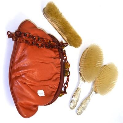 Lot 468 - Vintage ladies handbag together with a silver three piece dressing table set