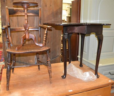 Lot 1008 - Mahogany fold-over card table, tripod wine stand and an oak carver chair