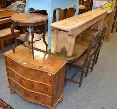 Lot 1019 - Victorian pine bench, two tier occasional table, blue painted side table and small serpentine front