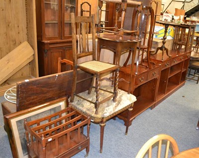 Lot 1023 - Assorted occasional furniture including nest of tables, rush seat stool, Victorian framed...