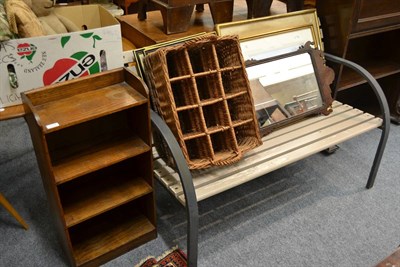 Lot 1034 - A dwarf oak bookshelf, a small garden bench, collection of assorted hunting prints, a 19th...