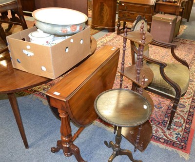 Lot 1052 - Victorian mahogany drop leaf table, Portmeirion Strawberry Fair tea set and a Staffordshire...