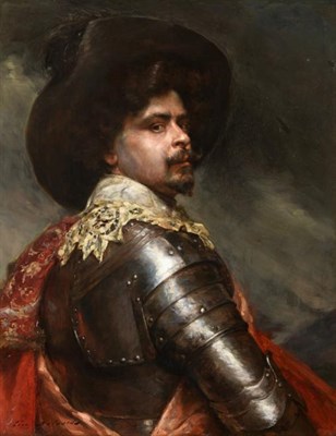 Lot 81 - Hippolyte Francois Léon Duluard (1871-1953) French Portrait of a musketeer, half-length, wearing a