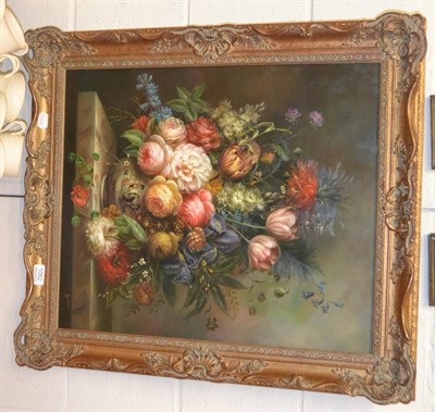 Lot 1062 - British School, 20th century in the Dutch 'Old Master' style, a still life of assorted flowers, oil