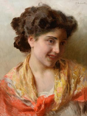 Lot 82 - Federico Andreotti (1847-1930) Italian Portrait of a beauty, head and shoulders, wearing a...