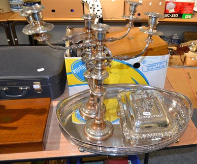 Lot 1080 - Large quantity of silver plate including flatware, a tea set, baskets, salvers etc