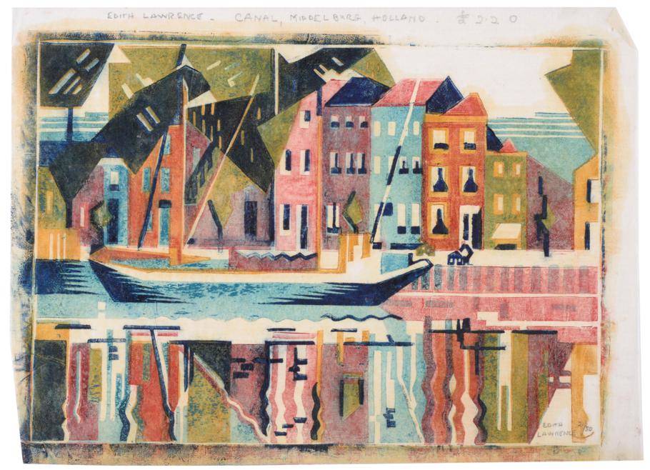 Lot 85 - Edith Lawrence (1890-1973)  "Canal, Middelburg, Holland " Signed, inscribed, numbered 21/50 in...