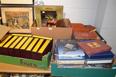 Lot 1092 - Assorted Matchbox and other vehicles, painted mirror, assorted volumes, art reference books,...