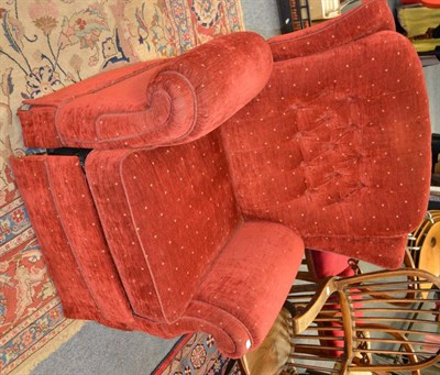 Lot 1132 - Electric reclining armchair in red chenille upholstery