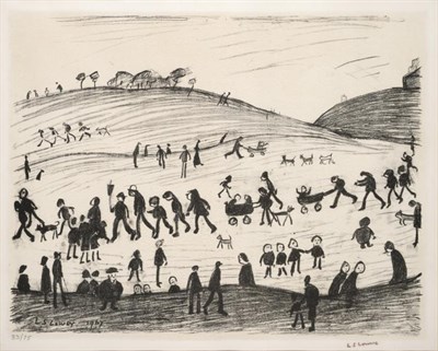 Lot 90 - After Laurence Stephen Lowry RA (1887-1976)   "A Hillside " Signed in brown crayon, numbered 33/75