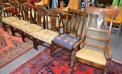 Lot 1134 - Set of four mahogany dining chairs, mahogany rocking chair and oak side chair