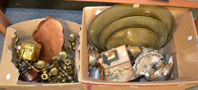 Lot 1152 - Quantity of 19th century and later copper and brass (two boxes)