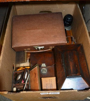 Lot 1161 - Oak inkstand, a mahogany tea caddy (a.f.), a camera, a horn snuff box, books etc